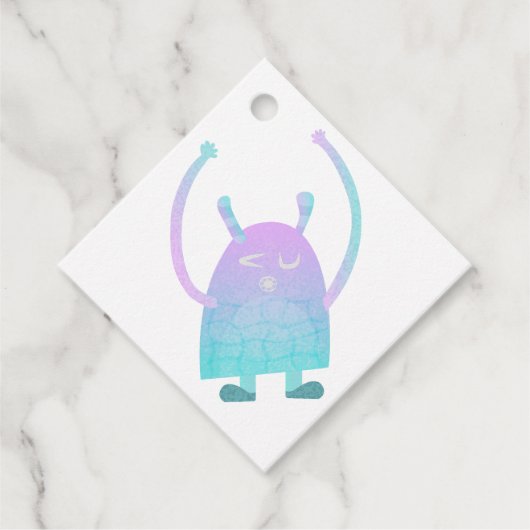 Schattig Klein Blauw Monster Bedankjes Labels (Voorkant)