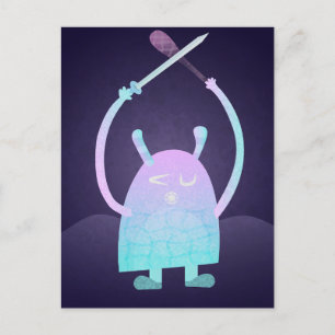 Schattig Klein Blauw Monster Briefkaart