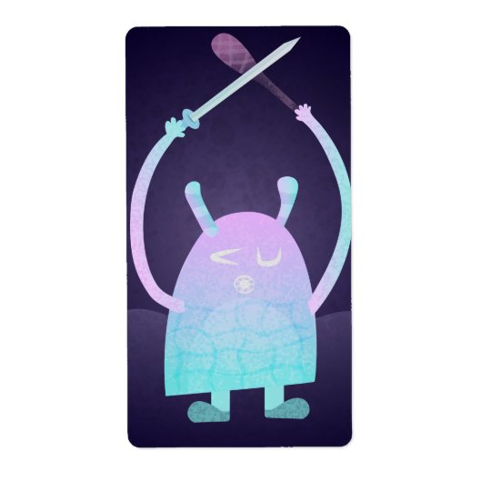 Schattig Klein Blauw Monster Etiket (Voorkant)