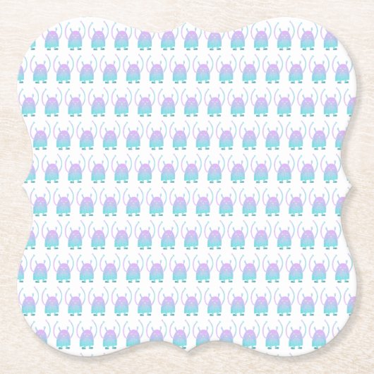 Schattig Klein Blauw Monster Kartonnen Onderzetters (Voorkant)
