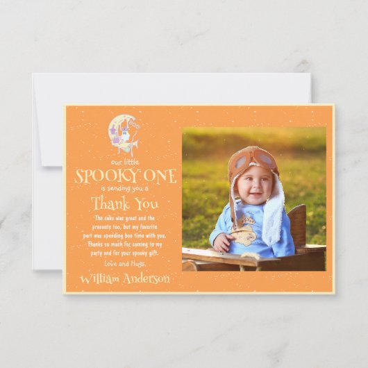 Schattig Klein Boe Geest Maan Halloween 1e Verjaar Bedankkaart (Voorkant)