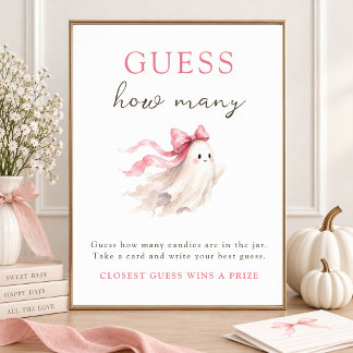 Schattig Klein Boe Roze Strik Raad Hoeveel Feestbo Poster