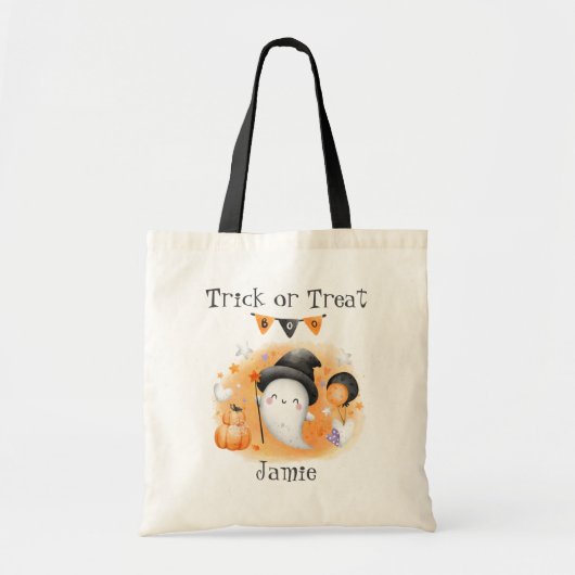 Schattig klein boo Sinaasappel Trick or treat Hall Tote Bag (Voorkant)