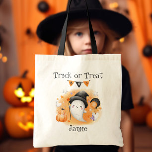 Schattig klein boo Sinaasappel Trick or treat Hall Tote Bag