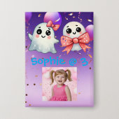 Schattig Klein Boog Geest Halloween Verjaardagsfot Button (Voorkant)