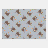 Schattig klein bruin aapje bloemenblauw inpakpapier vel (Voorkant 3)