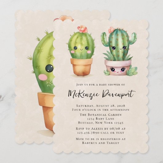 Schattig klein cactus succulent Baby shower Kaart (Voorkant / Achterkant)