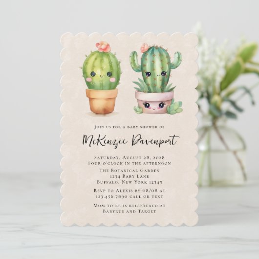 Schattig klein cactus succulent Baby shower Kaart (Staand voorkant)