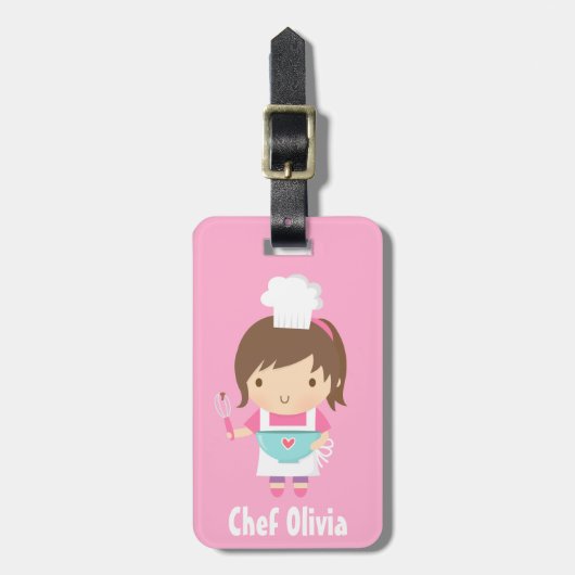 Schattig Klein Chef Bakker Meisje Bagagelabel (Voorkant verticaal)