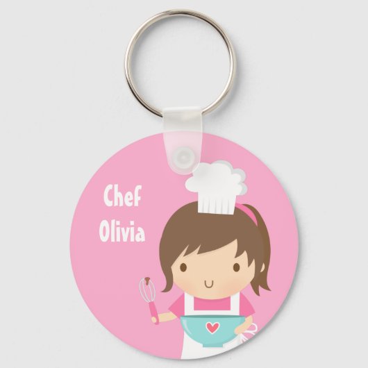 Schattig Klein Chef Bakker Meisje Sleutelhanger (Voorkant)