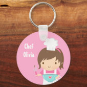 Schattig Klein Chef Bakker Meisje Sleutelhanger (Voorkant)