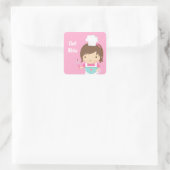 Schattig Klein Chef Bakker Meisje Vierkante Sticker (Tas)