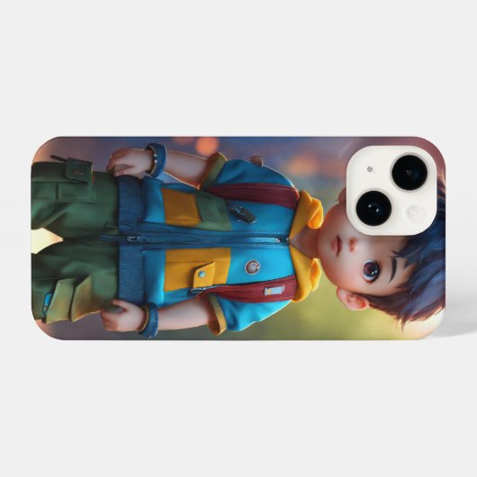 schattig klein chibi jongen iPhone hoesje (Achterkant horizontaal)