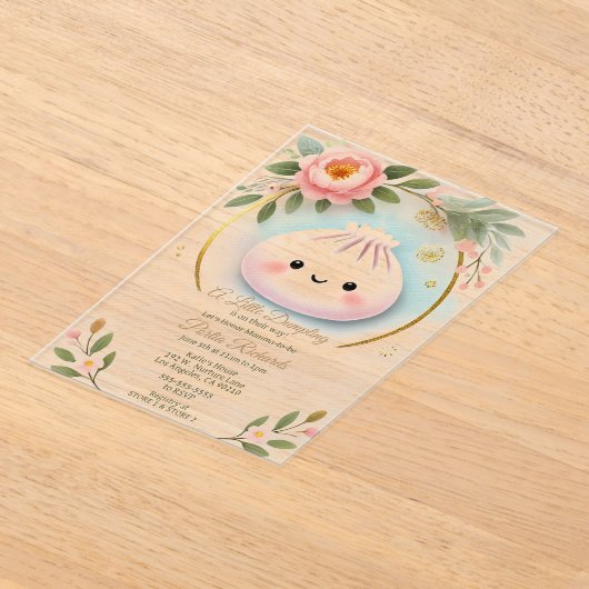 Schattig klein Dumpling Baby shower Acryl Uitnodigingen (Laagn)