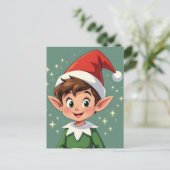 Schattig klein elfje met kersthoed briefkaart (Staand voorkant)