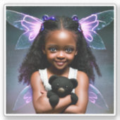 Schattig klein fee-meisje met teddybeer sticker (Voorkant)