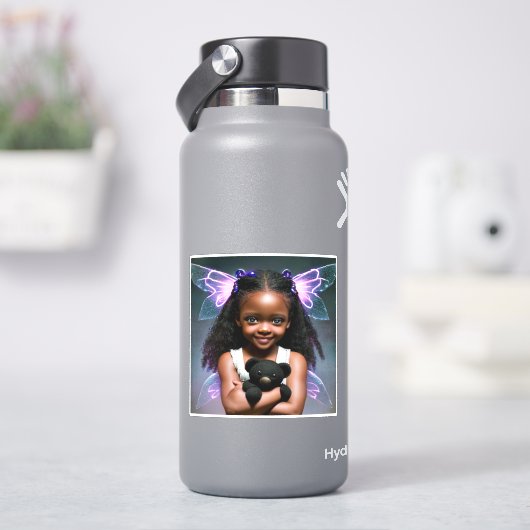 Schattig Klein Fee Meisje met Teddydbeer Sticker (HydroFlask)