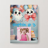 Schattig Klein Geestje Halloween Verjaardagsfoto Button (Voorkant)