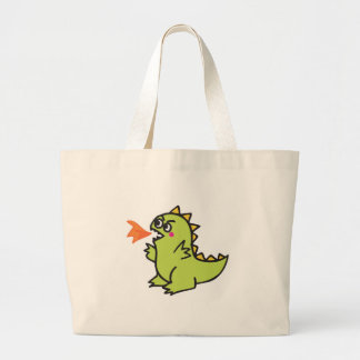 schattig klein groen vuurdraakmonster grote tote bag