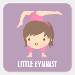 Schattig Klein Gymnastiek Meisje Gymnastiek Pose Vierkante Sticker