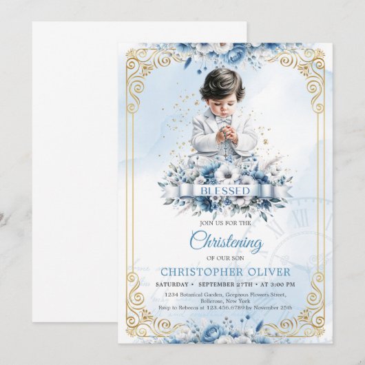 Schattig klein jongetje met sieraden witte kleren  kaart (Voorkant / Achterkant)