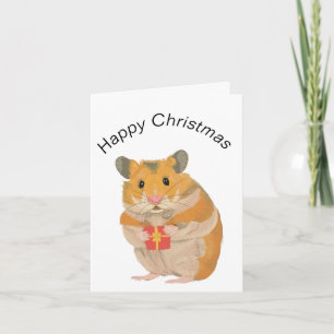 Schattig klein Kersthamstertje met een cadeautje  Kaart