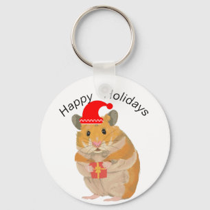 Schattig klein Kersthamstertje met een cadeautje Sleutelhanger