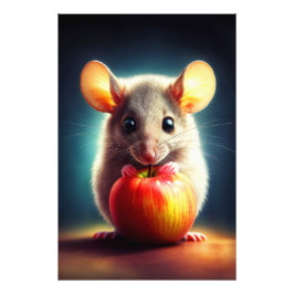 Schattig klein knaagdier met rode appel dicht foto afdruk