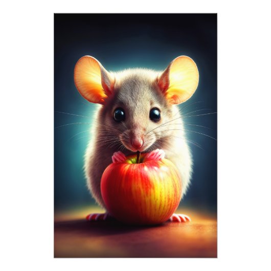 Schattig klein knaagdier met rode appel dicht foto afdruk (Voorkant)