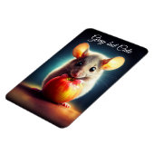 Schattig klein knaagdier met rode appel dicht magneet (Linkerzijde)