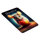 Schattig klein knaagdier met rode appel dicht magneet (Rechterzijde)