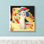 schattig klein konijntje met groot pet canvas afdruk (Insitu (Houten vloer))