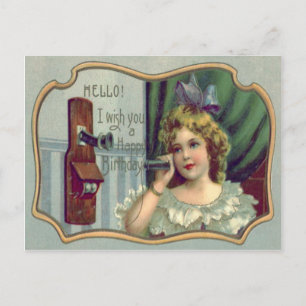 Schattig Klein Meisje Antieke Telefoon Briefkaart