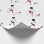 Schattig klein meisje dat skateeg op ijs en hond cadeaupapier (Hoek)