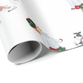 Schattig klein meisje dat skateeg op ijs en hond cadeaupapier (Rol Hoek)