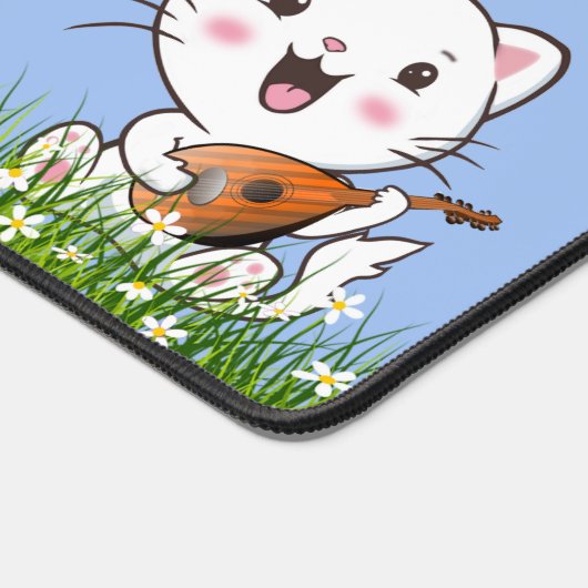 Schattig klein meisje en kat met bloemen bureaumat (Hoek)