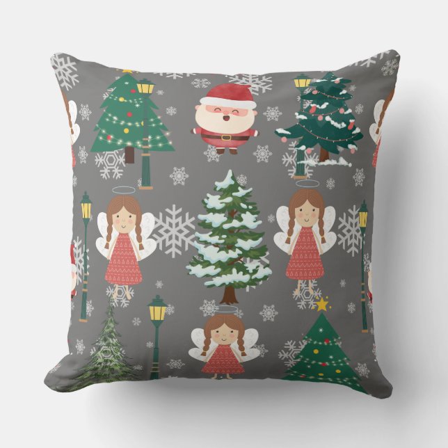 Schattig klein meisje en kerstman Rood Kerstmis Kussen (Voorkant)