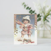 Schattig klein meisje fles raketten vuurwerk briefkaart (Staand voorkant)