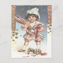 Schattig klein meisje fles raketten vuurwerk briefkaart