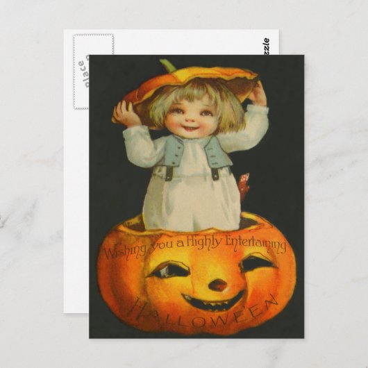 Schattig klein meisje glimlachen Jack O' lantaarn  Briefkaart (Voorkant / Achterkant)