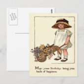 Schattig klein meisje kruiwagen bloemen briefkaart (Voorkant / Achterkant)