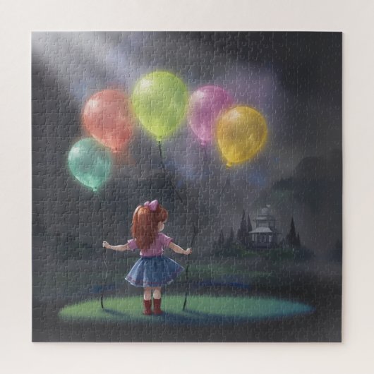 Schattig Klein Meisje met Ballonnen Legpuzzel (Verticaal)