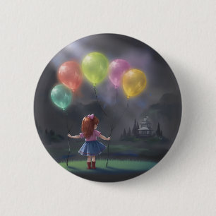 Schattig Klein Meisje met Ballonnen Ronde Button 5,7 Cm