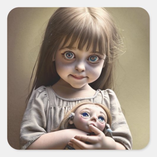Schattig klein meisje met grote ogen en griezelige vierkante sticker (Voorkant)