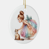 SCHATTIG KLEIN MEISJE MET HAAR KITTEN KERAMISCH ORNAMENT (Rechts)