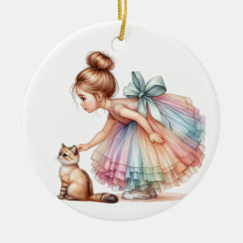SCHATTIG KLEIN MEISJE MET HAAR KITTEN KERAMISCH ORNAMENT