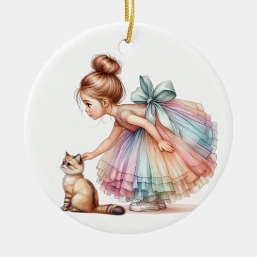 SCHATTIG KLEIN MEISJE MET HAAR KITTEN KERAMISCH ORNAMENT (Voorkant)
