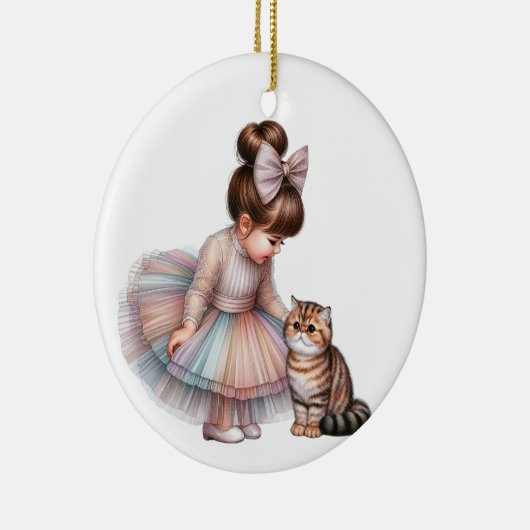 SCHATTIG KLEIN MEISJE MET HAAR KITTEN KERAMISCH ORNAMENT (Rechts)