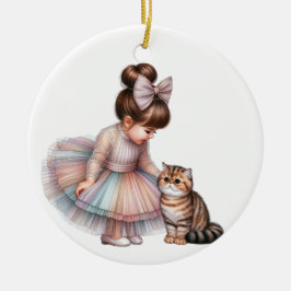 SCHATTIG KLEIN MEISJE MET HAAR KITTEN KERAMISCH ORNAMENT