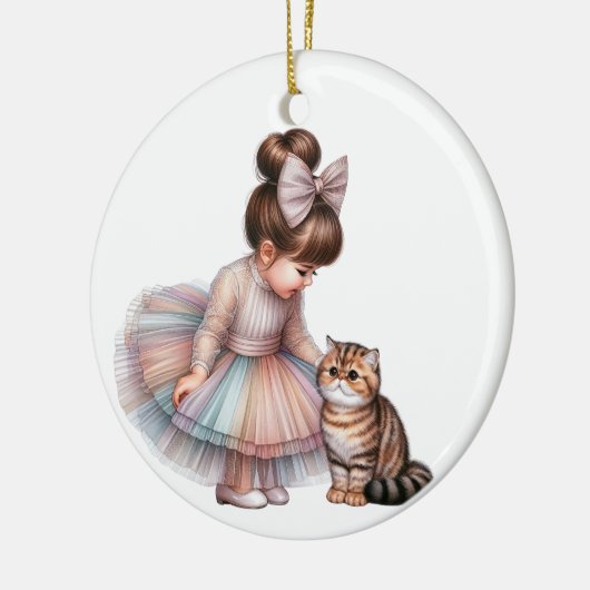 SCHATTIG KLEIN MEISJE MET HAAR KITTEN KERAMISCH ORNAMENT (Links)